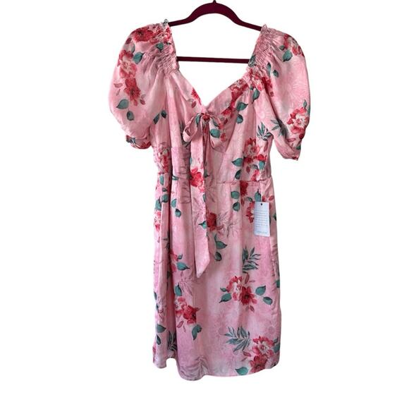 NSR Women’s Pink Tropical Floral Print Tie Front Mini Dress Size Medium NWT - Picture 11 of 11